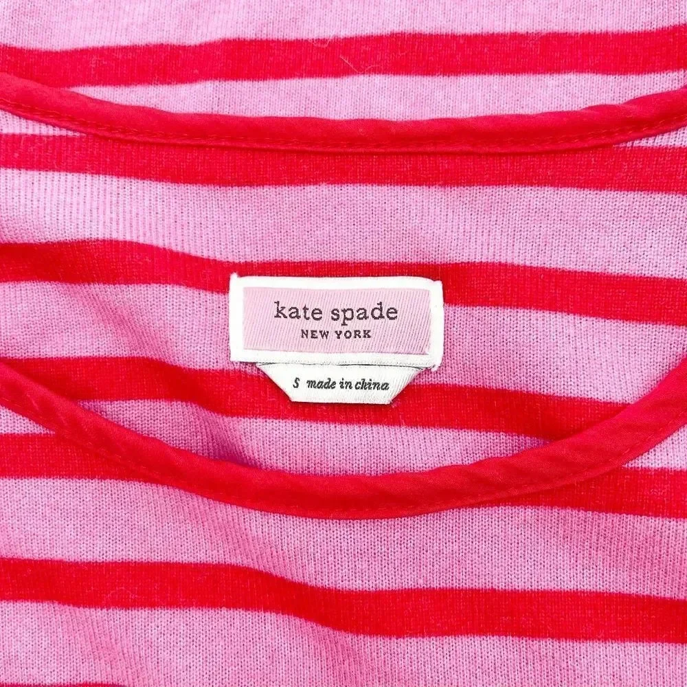 Kate‎ Spade Pajama Top Women's Size S Red Pink Striped Raglan Long Sleeve